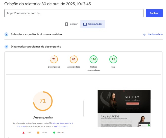 Resultado Pagespeed Desktop