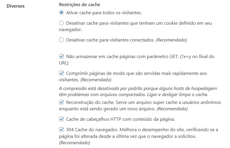 WP otimização de cache
