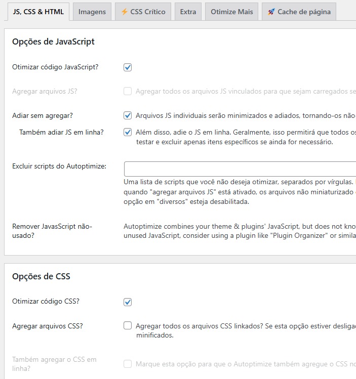Otimização css e javascript